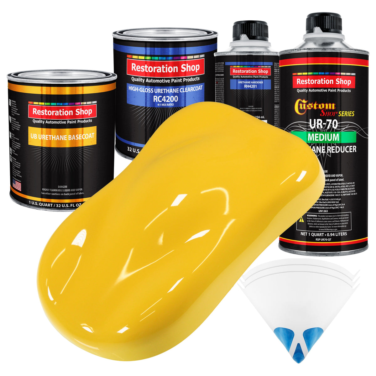 Sunshine Yellow - Urethane Basecoat with Clearcoat Auto Paint (Complete Medium Quart Paint Kit) Professional High Gloss Automotive Car Truck Coating