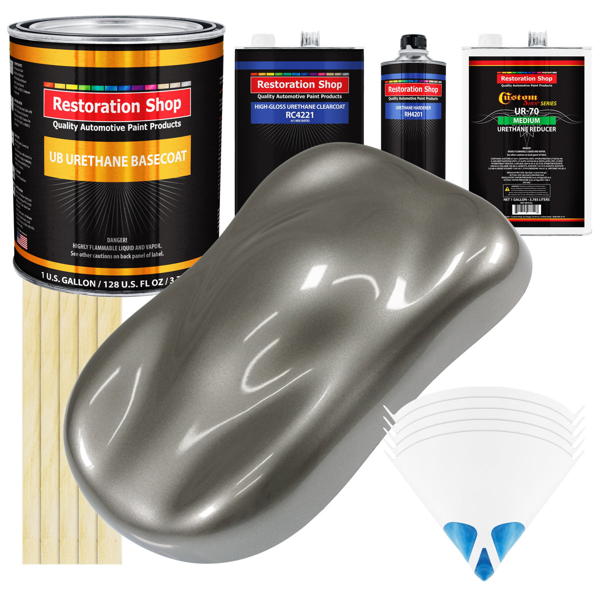 Graphite Gray Metallic - Urethane Basecoat with Clearcoat Auto Paint - Complete Medium Gallon Paint Kit - Professional Automotive Car Truck Coating