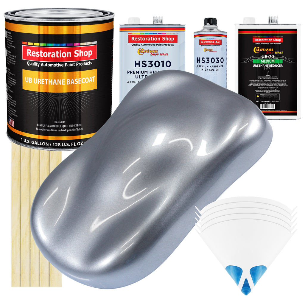 Cool Gray Metallic - Urethane Basecoat with Premium Clearcoat Auto Paint (Complete Medium Gallon Paint Kit) Professional High Gloss Automotive Coating