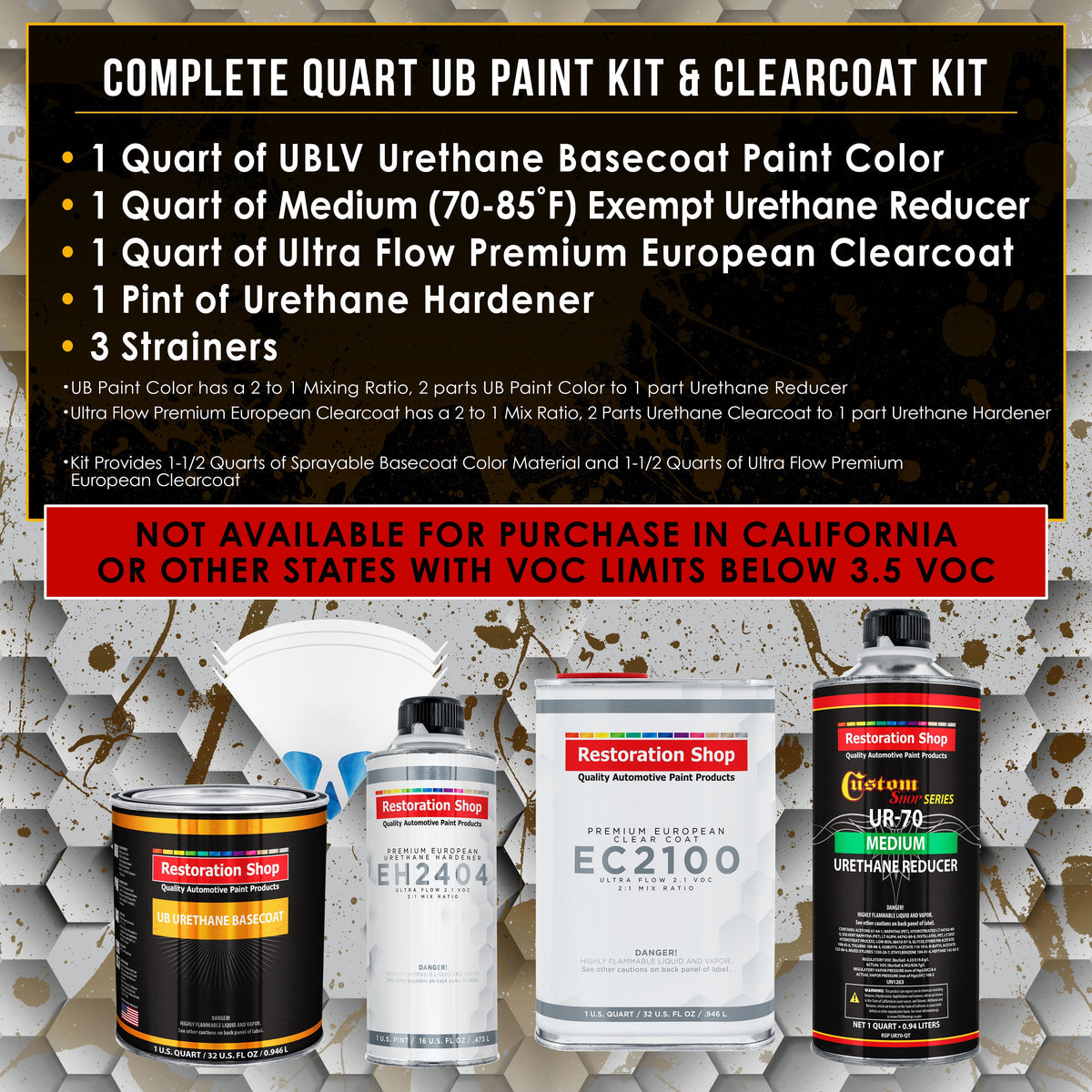 Inferno Orange Pearl Metallic Urethane Basecoat with European Clearcoat Auto Paint - Complete Quart Paint Color Kit - Automotive Refinish Coating