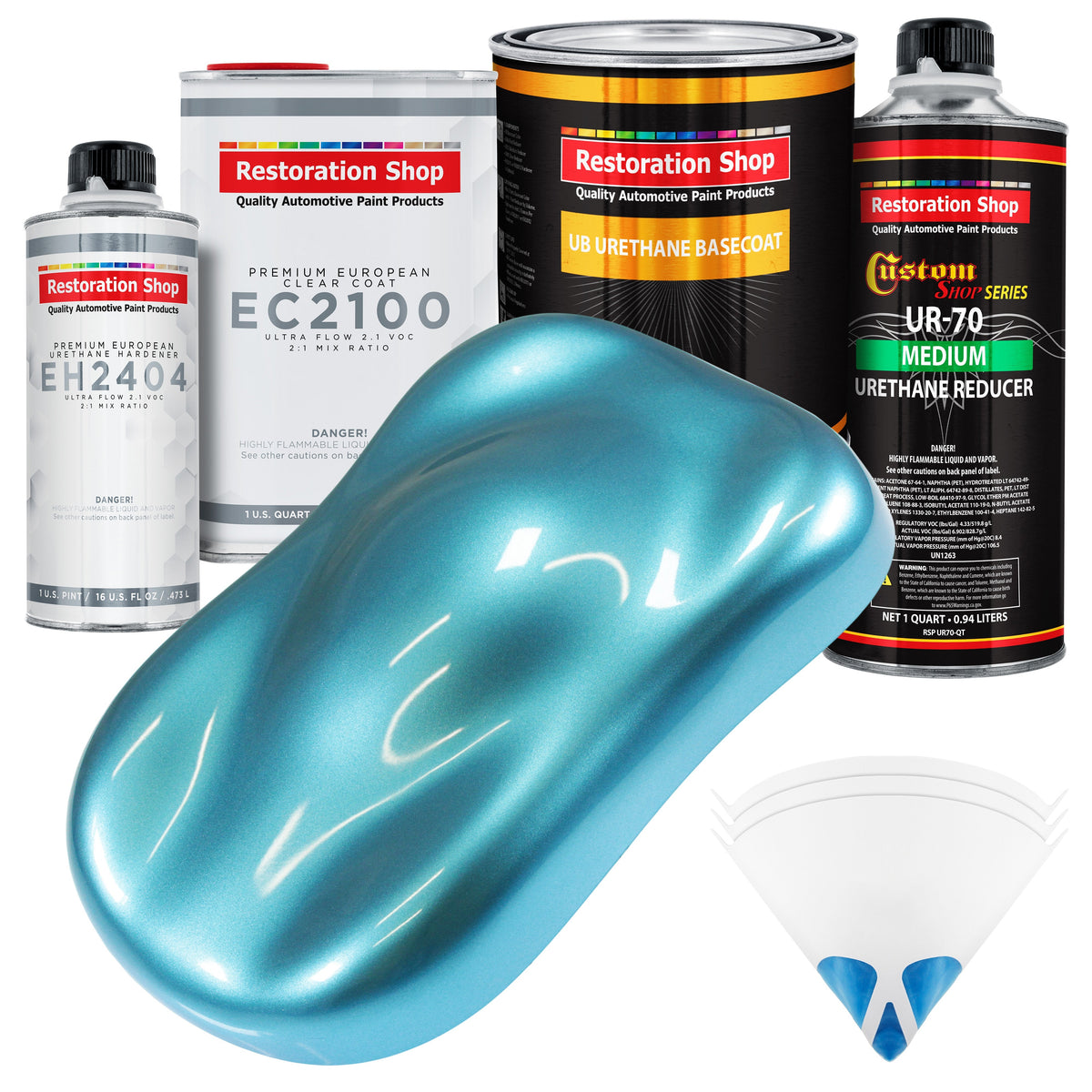 Azure Blue Metallic Urethane Basecoat with European Clearcoat Auto Paint - Complete Quart Paint Color Kit - Automotive Refinish Coating