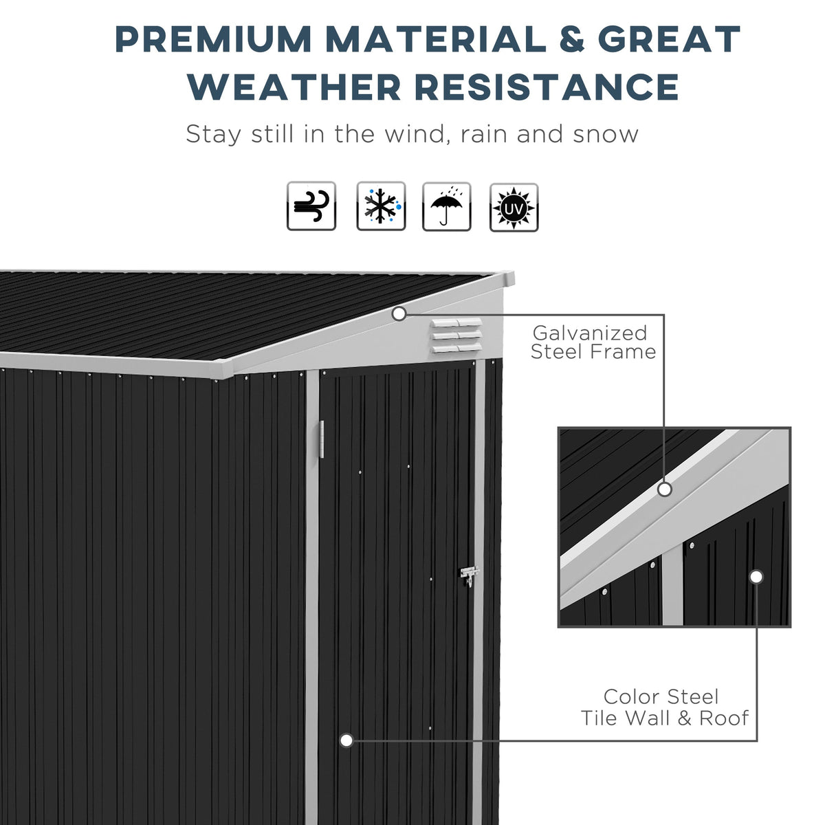 4' x 8' Steel Garden Storage Shed Lean to Shed Outdoor Metal Tool House with Lockable Door and 2 Air Vents for Backyard, Patio, Lawn, Dark Grey
