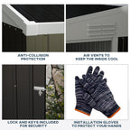4' x 8' Steel Garden Storage Shed Lean to Shed Outdoor Metal Tool House with Lockable Door and 2 Air Vents for Backyard, Patio, Lawn, Dark Grey