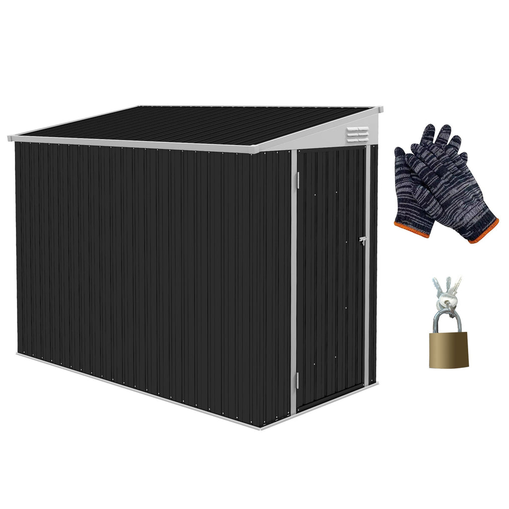 4' x 8' Steel Garden Storage Shed Lean to Shed Outdoor Metal Tool House with Lockable Door and 2 Air Vents for Backyard, Patio, Lawn, Dark Grey