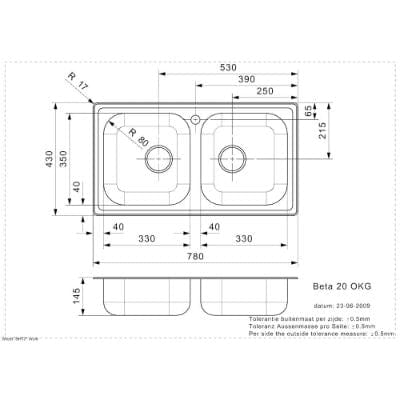 Commercial BETA20BAPKGKG-H Stainless Steel Inset Sink