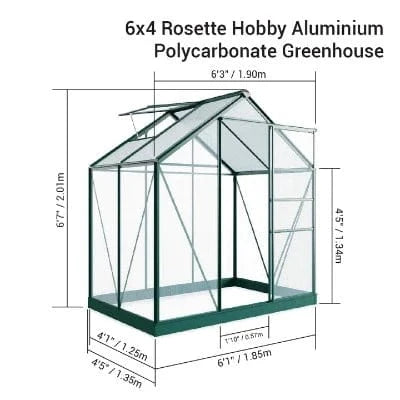 Rosette Hobby Aluminium Polycarbonate Greenhouse  - All Sizes