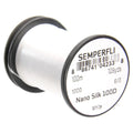 Semperfli Nano Silk 100D Thread spool in white, showing fine, smooth fishing thread ideal for detailed fly tying and fishing tackle applications.