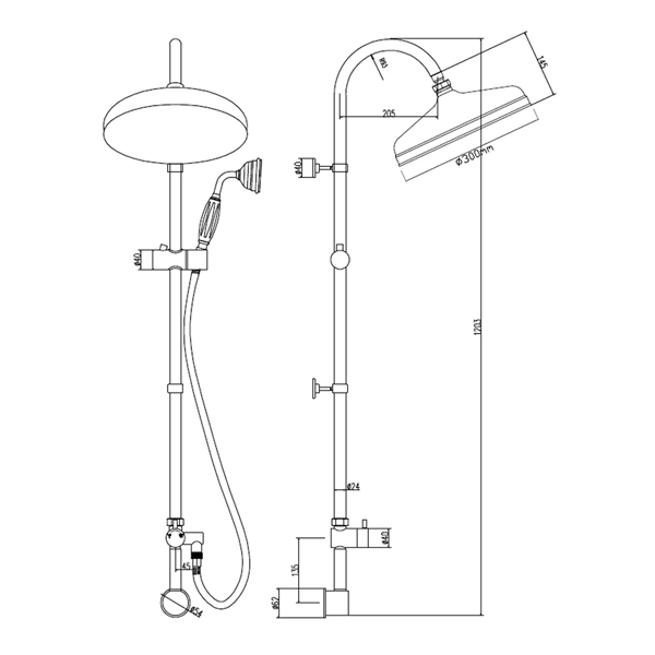 Rigid Shower Riser Kit & White Ceramic Handset