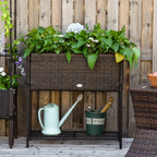 Modern Elevated Metal Garden Bed with Rattan Look & Storage, Brown