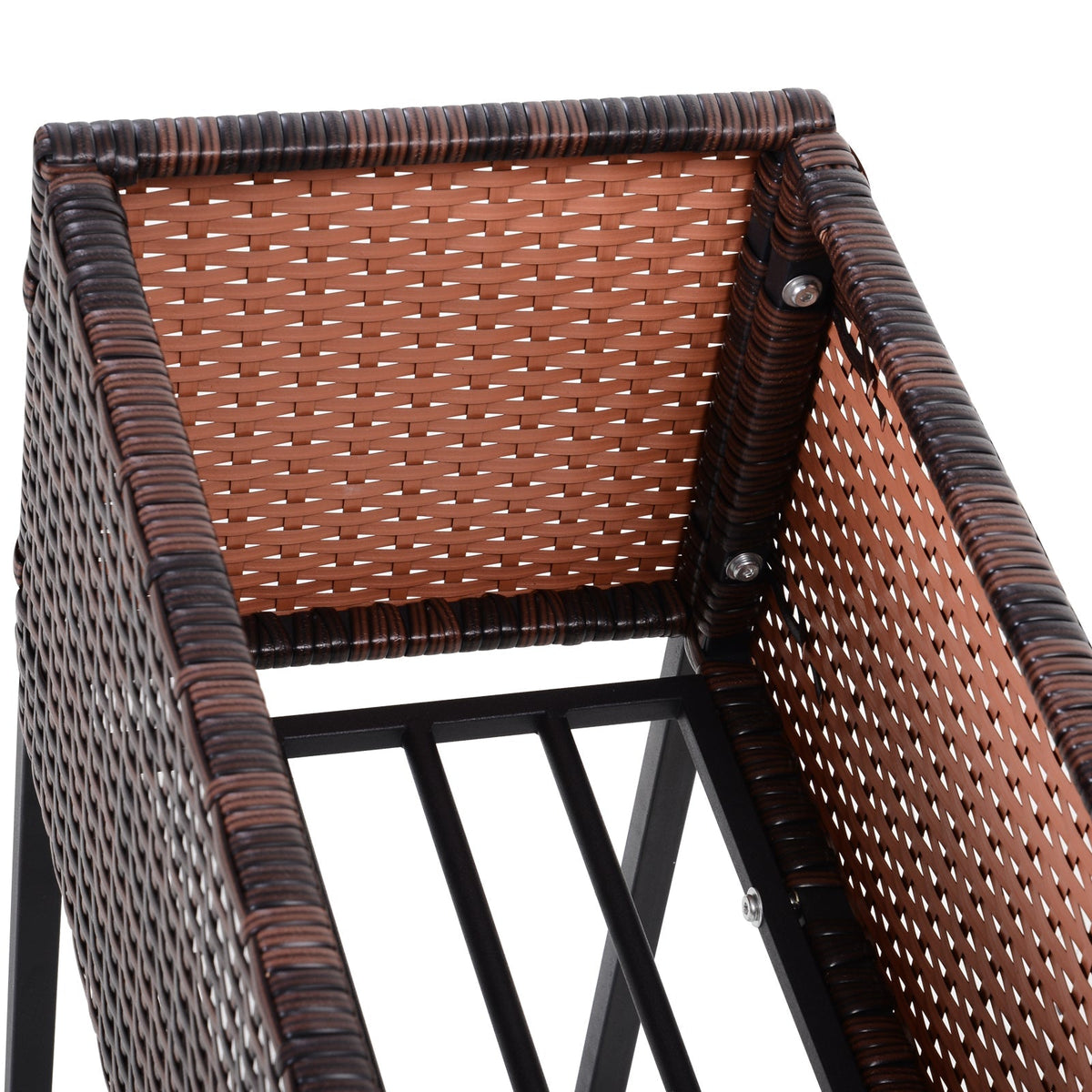 Modern Elevated Metal Garden Bed with Rattan Look & Storage, Brown