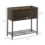 Modern Elevated Metal Garden Bed with Rattan Look & Storage, Brown