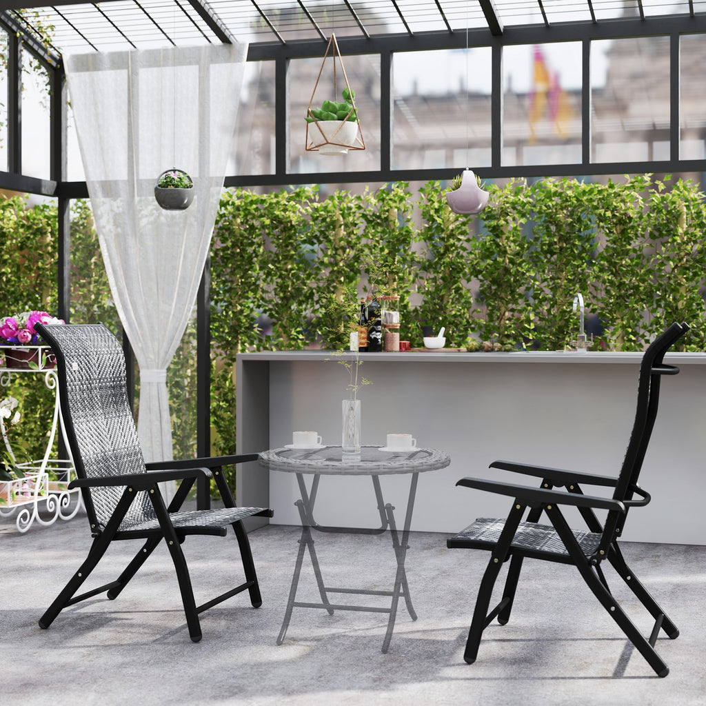 2PCs Outdoor Wicker Folding Chairs with Adjustable Backrest & Steel Frame, Mixed Grey