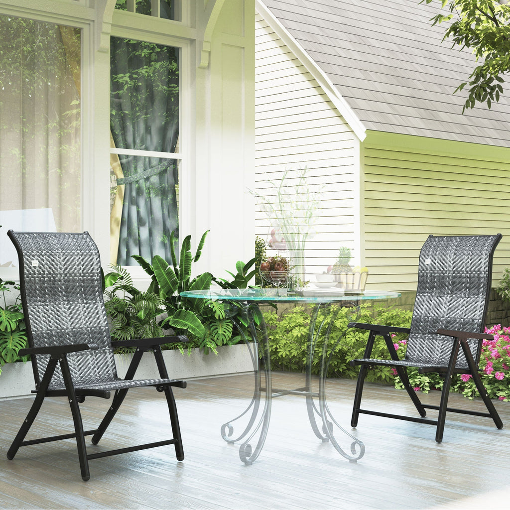 2PCs Outdoor Wicker Folding Chairs with Adjustable Backrest & Steel Frame, Mixed Grey