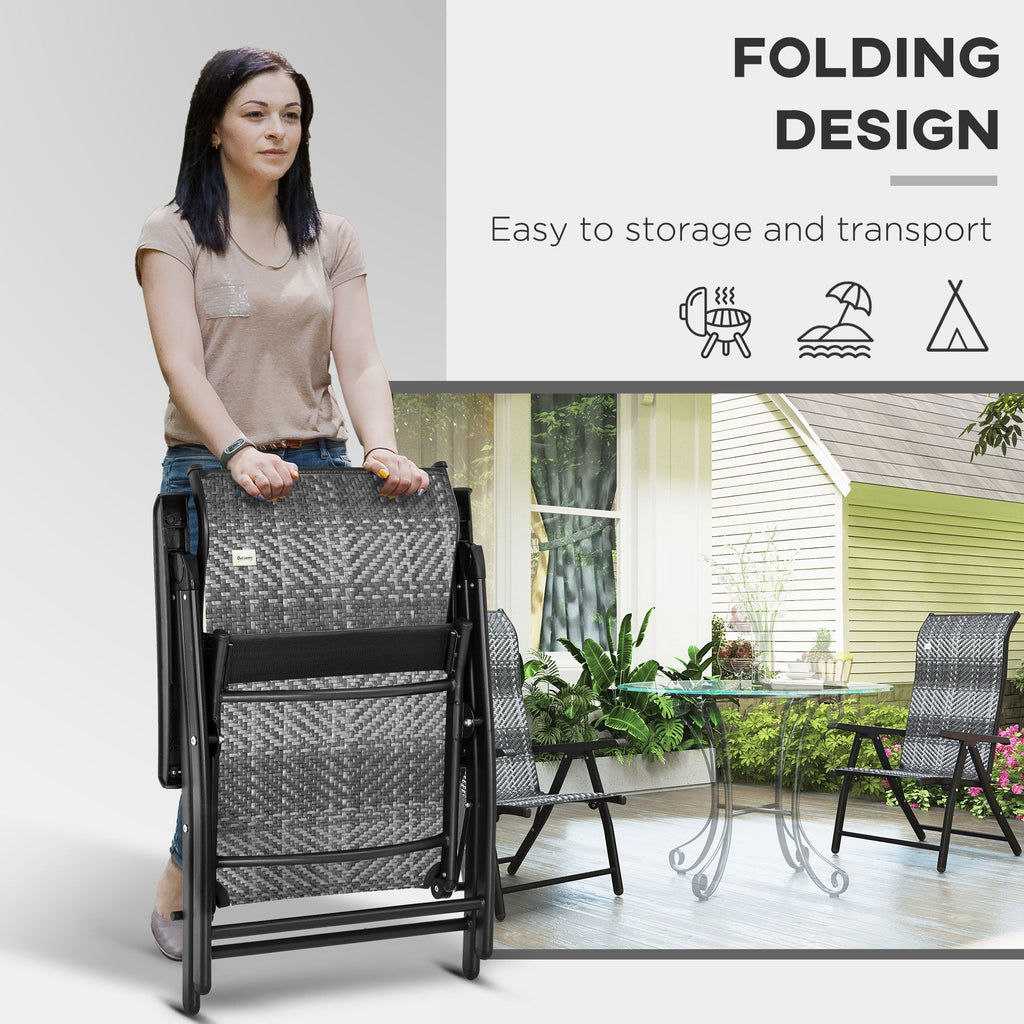 2PCs Outdoor Wicker Folding Chairs with Adjustable Backrest & Steel Frame, Mixed Grey