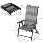 2PCs Outdoor Wicker Folding Chairs with Adjustable Backrest & Steel Frame, Mixed Grey