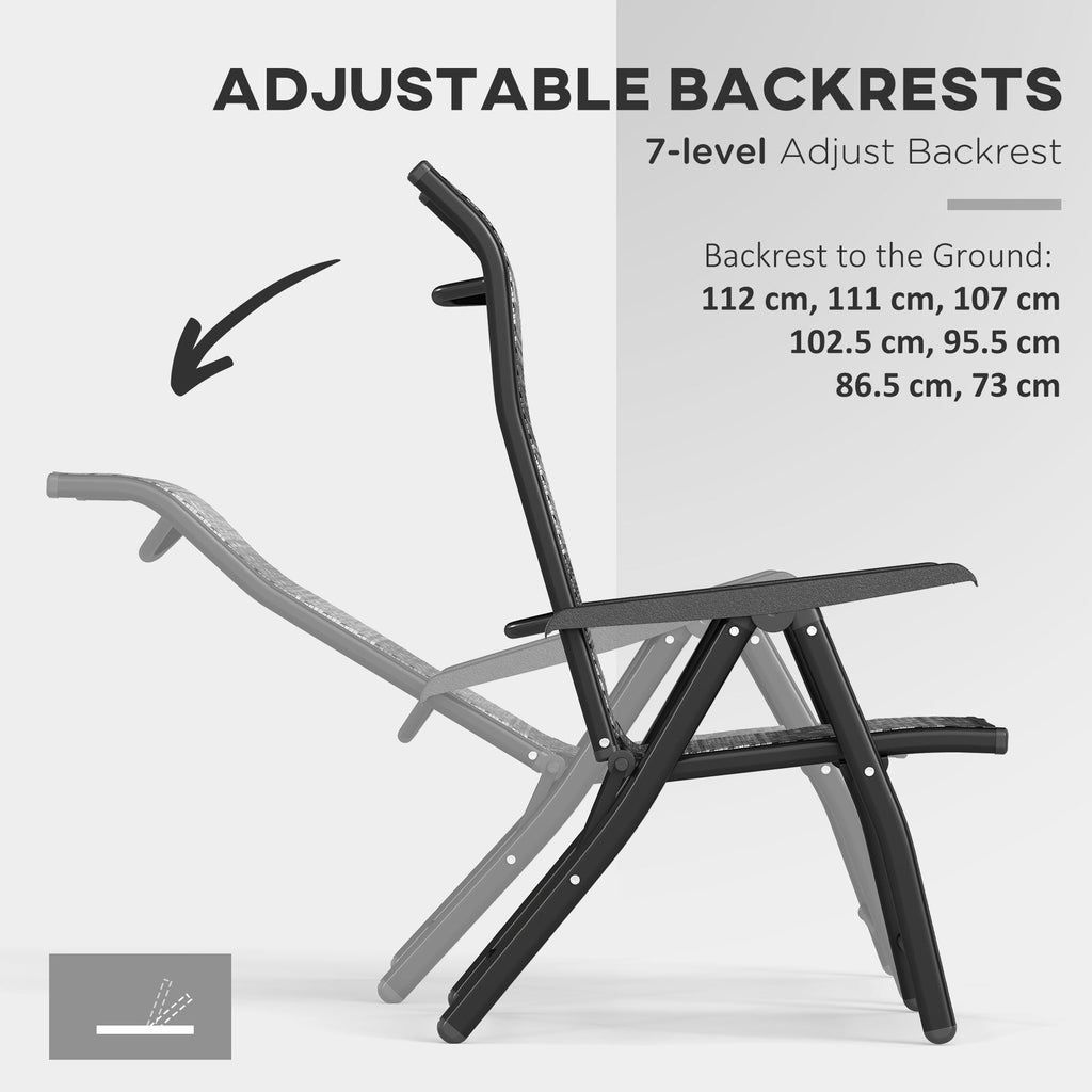2PCs Outdoor Wicker Folding Chairs with Adjustable Backrest & Steel Frame, Mixed Grey