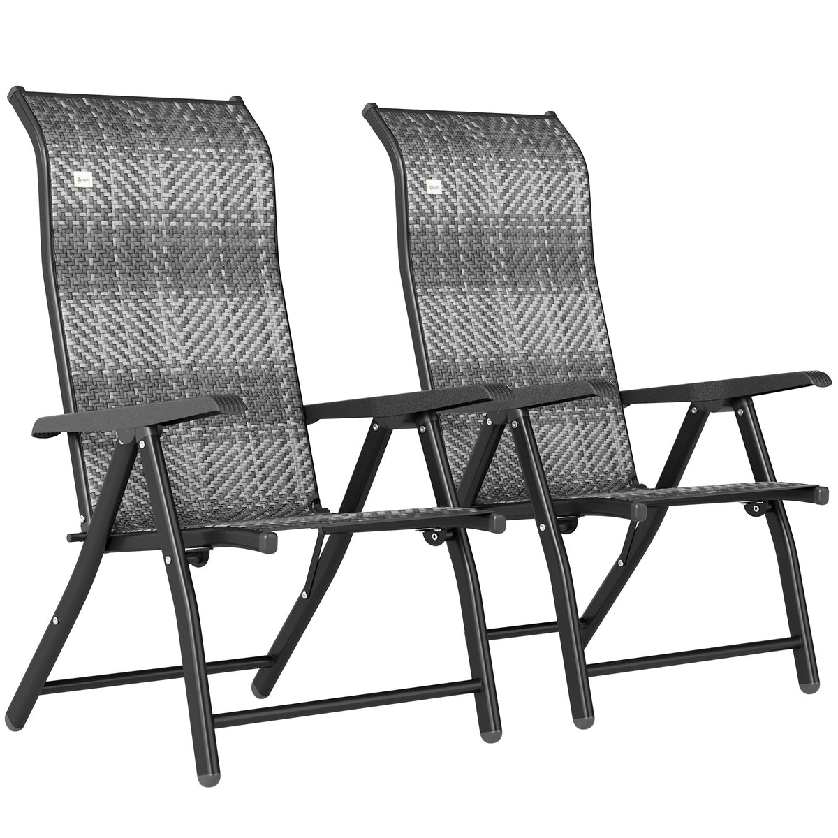 2PCs Outdoor Wicker Folding Chairs with Adjustable Backrest & Steel Frame, Mixed Grey
