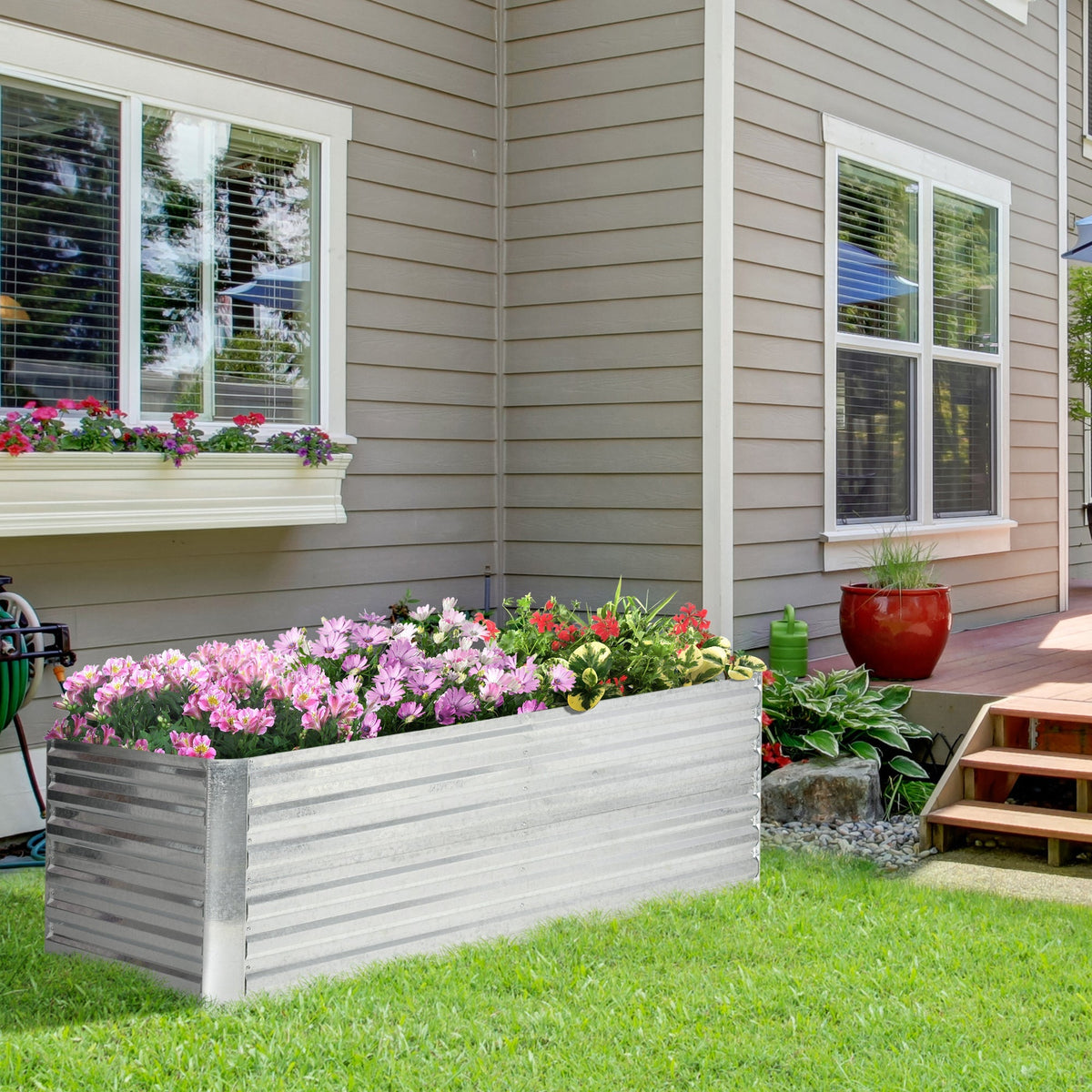 Galvanized Raised Garden Bed Kit with Reinforcing Bars, Large and Tall Metal Planter Box for Vegetables, Flowers and Herbs, 6' x 3' x 2', Silver