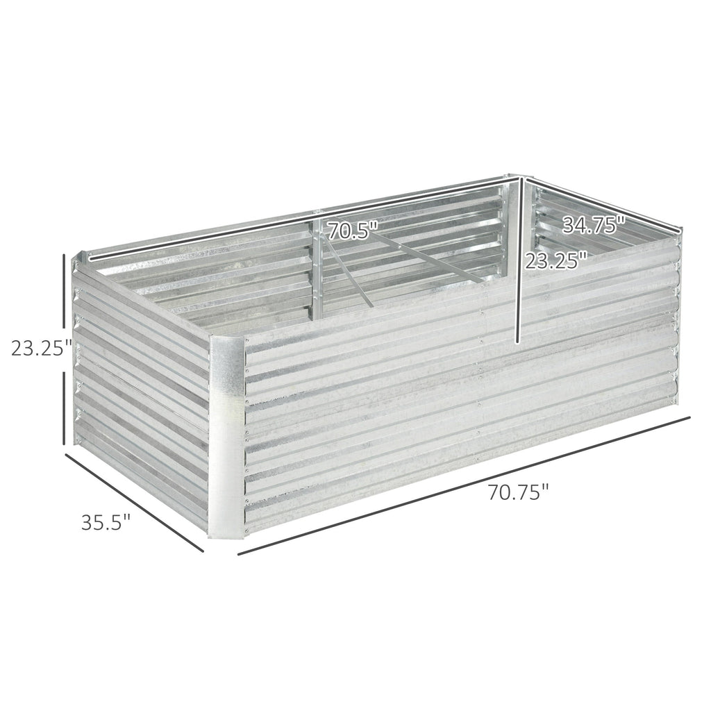 Galvanized Raised Garden Bed Kit with Reinforcing Bars, Large and Tall Metal Planter Box for Vegetables, Flowers and Herbs, 6' x 3' x 2', Silver