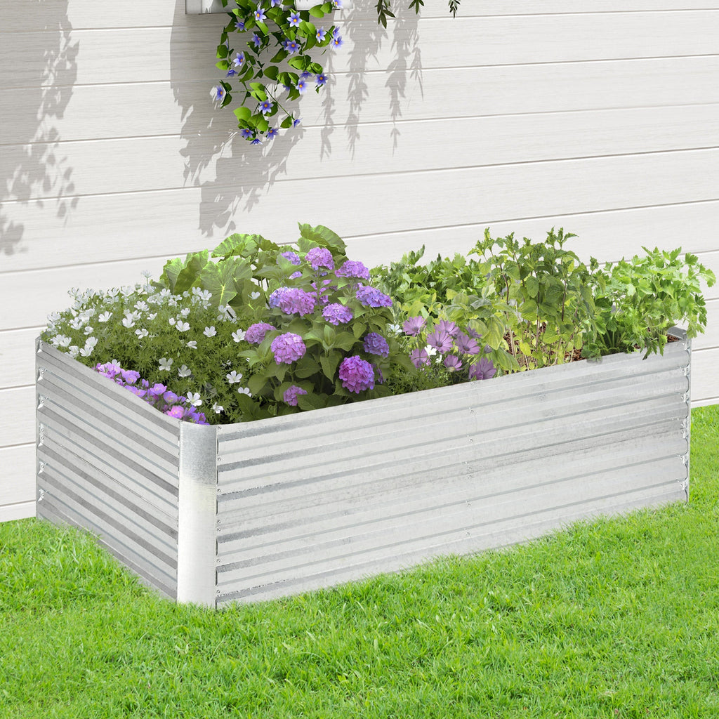 Galvanized Raised Garden Bed Kit with Reinforcing Bars, Large and Tall Metal Planter Box for Vegetables, Flowers and Herbs, 6' x 3' x 2', Silver