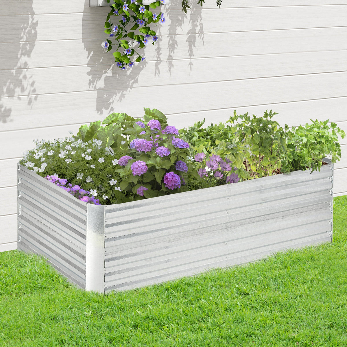 Galvanized Raised Garden Bed Kit with Reinforcing Bars, Large and Tall Metal Planter Box for Vegetables, Flowers and Herbs, 6' x 3' x 2', Silver
