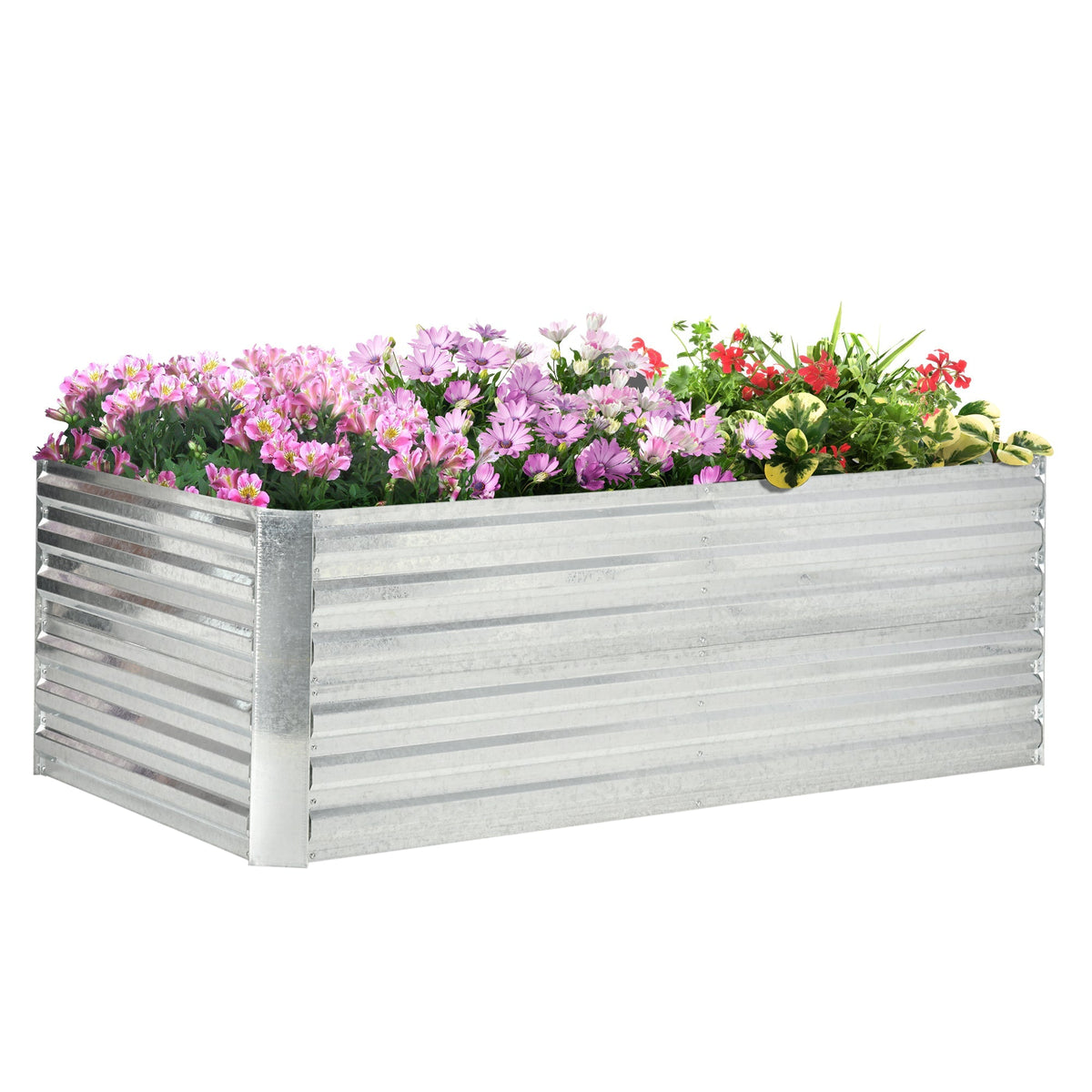 Galvanized Raised Garden Bed Kit with Reinforcing Bars, Large and Tall Metal Planter Box for Vegetables, Flowers and Herbs, 6' x 3' x 2', Silver