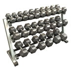 Muscle Motion Rubber Hex Dumbbell Set (5kg to 40kg) (with 3 Tier Rack)