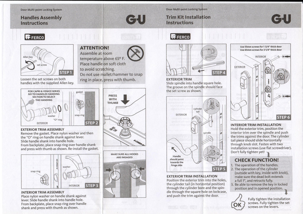 S4114 GU Ferco 45MM Capri Lever Swinging Door Handles Trim Sets - Handle Above Cylinder  Style
