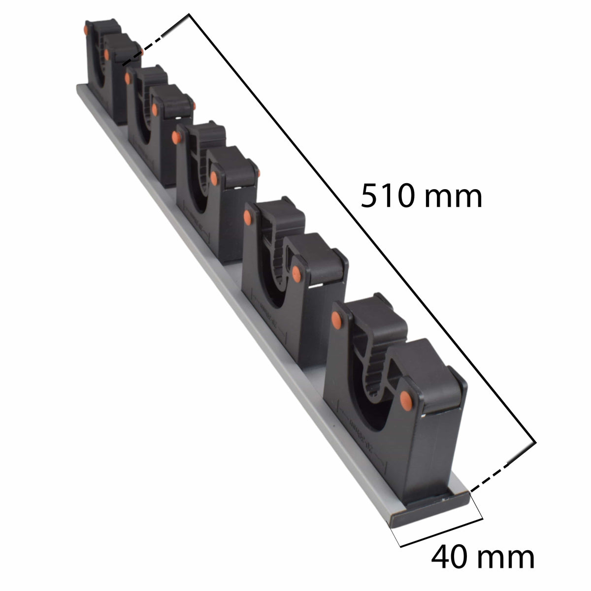Wall Mount Tool Holder Rail - Gripper Design (5 Handles)