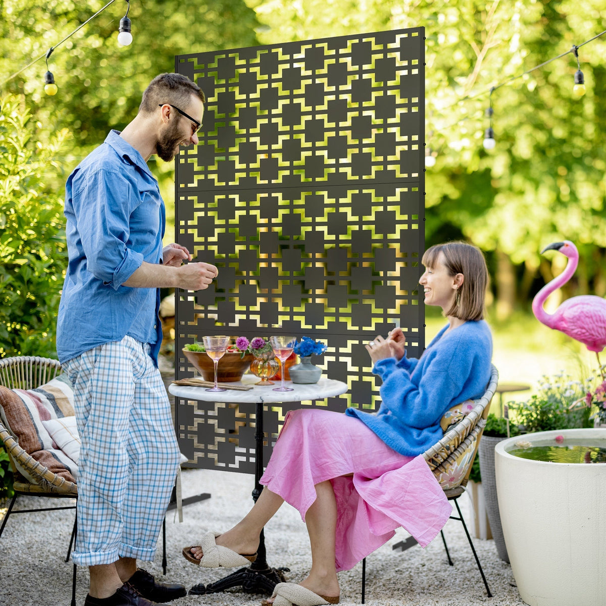 6.5FT Decorative Privacy Screen with Expansion Screws for Garden Pool Hot Tub, Grid Style