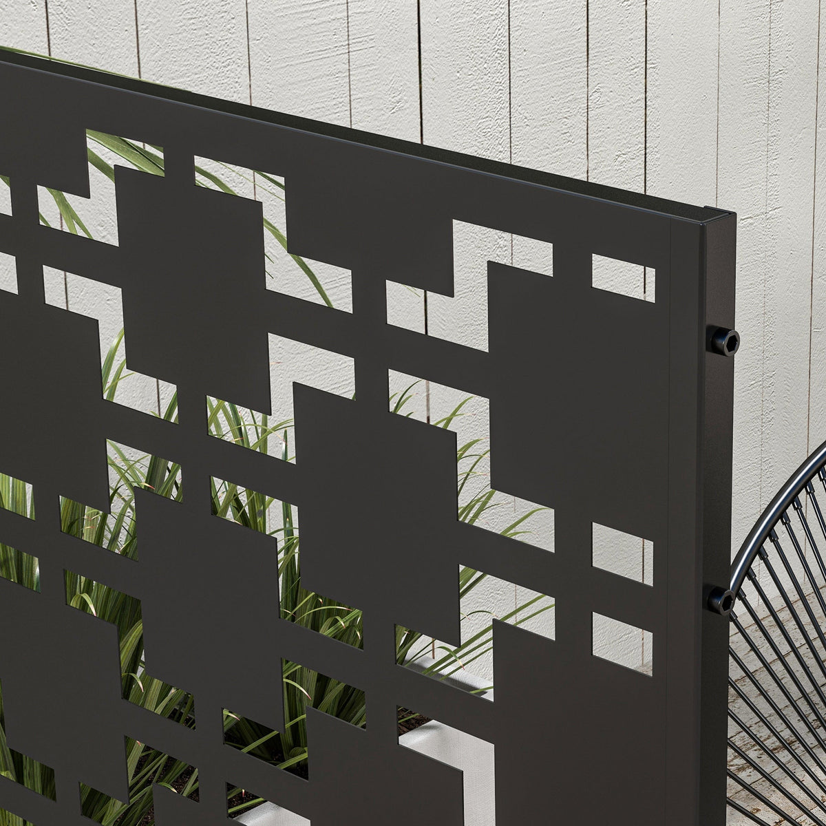 6.5FT Decorative Privacy Screen with Expansion Screws for Garden Pool Hot Tub, Grid Style