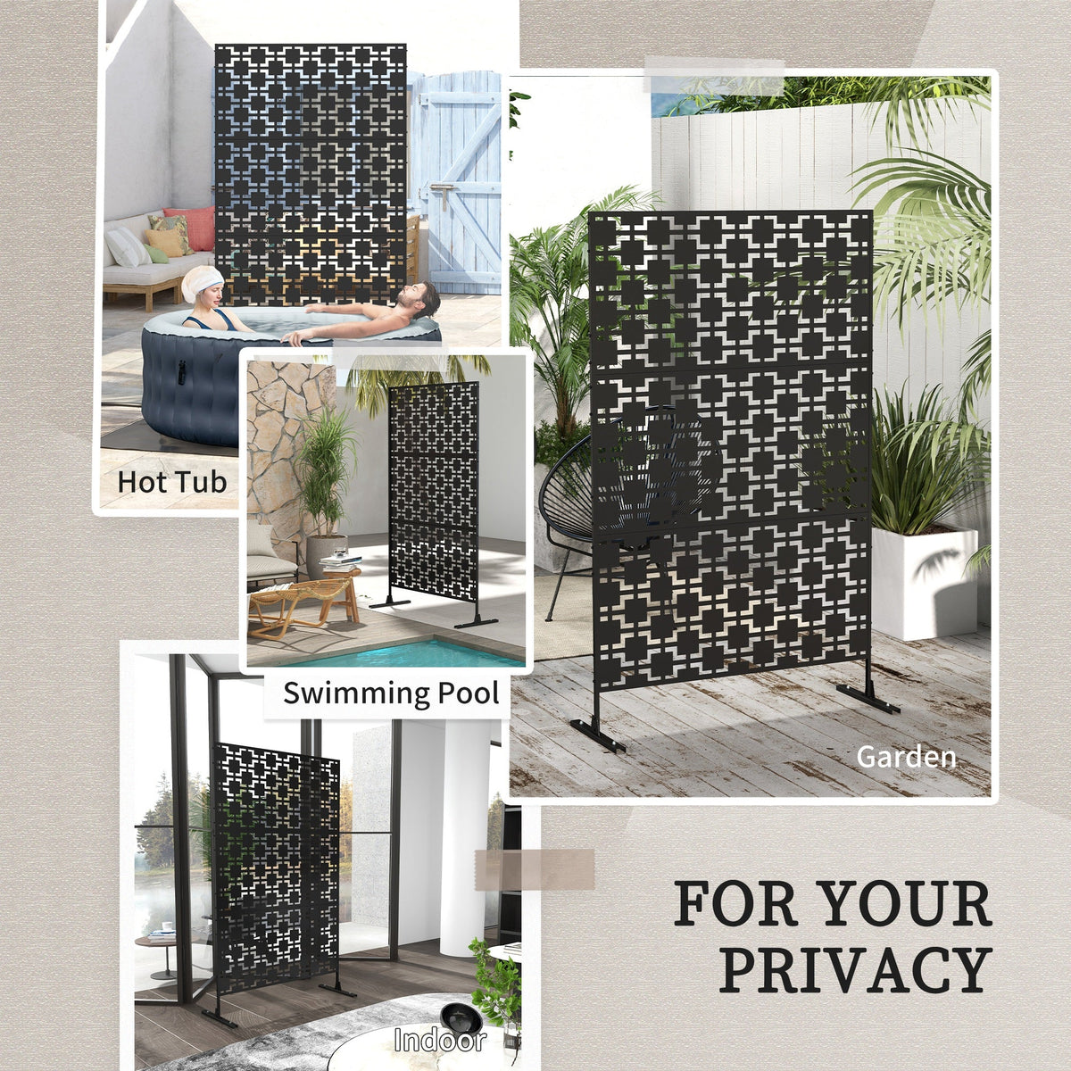 6.5FT Decorative Privacy Screen with Expansion Screws for Garden Pool Hot Tub, Grid Style