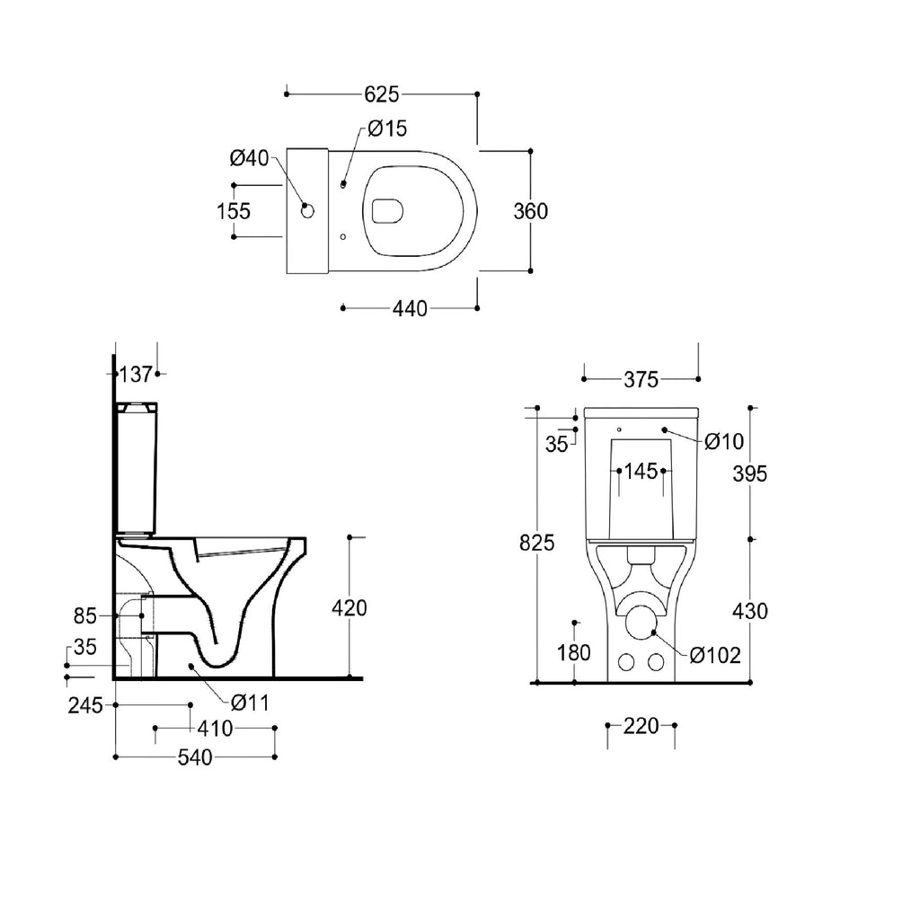 Rosmerry  Rimless Close Coupled Toilet With Cistern & Soft close Seat - White
