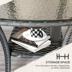 Rattan Coffee Table with Storage Shelf and Glass Top, Mixed Grey