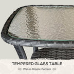 Rattan Coffee Table with Storage Shelf and Glass Top, Mixed Grey