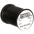 Semperfli Nano Silk 200D Thread in black, high-quality synthetic thread spool for precise fly tying and custom fishing tackle applications.