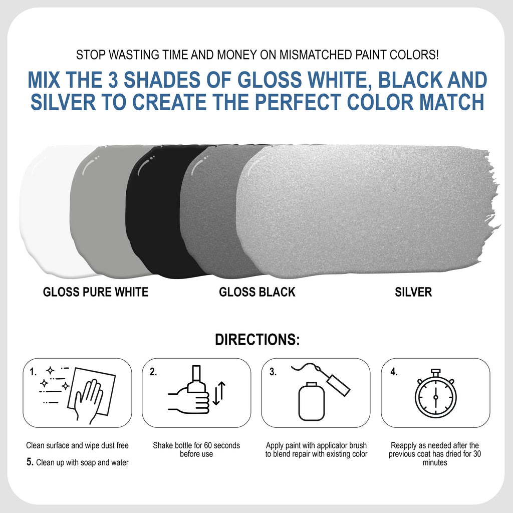 Gloss Appliance Touch-Up Paint Pen Kit - Stove, Refrigerator, Washer, Dryer Touch Up - 3 Glossy Colors White, Black, Silver - Instantly Repair & Restore Scratches, Chips, Stains - Color Match