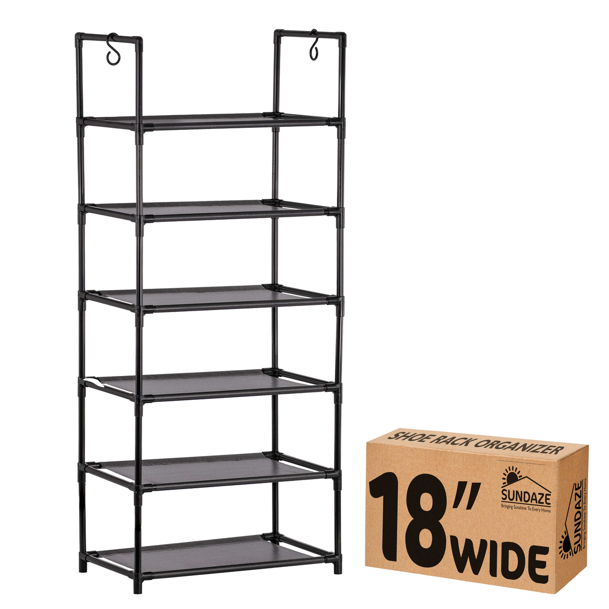 6 Tier Tall Shoe Organizer, Sturdy Stackable Shoe Rack for Closet, Bedroom, Entryway, Garage, Non Woven Fabric Shelf, Black, Holds 12-18 Pairs