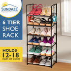 6 Tier Shoe Organizer, Sturdy Tall Shoe Rack for Closet, Bedroom, Entryway, Garage, Non Woven Fabric Shelf, Black, Holds Up to 30 Pairs