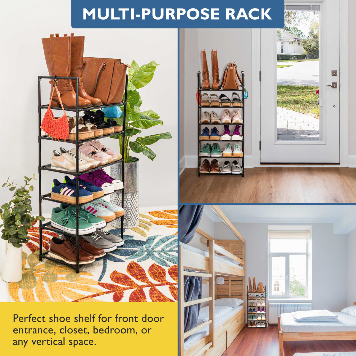 6 Tier Shoe Organizer, Sturdy Tall Shoe Rack for Closet, Bedroom, Entryway, Garage, Non Woven Fabric Shelf, Black, Holds Up to 30 Pairs