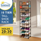 10 Tier Tall Shoe Organizer, Sturdy Stackable Shoe Rack for Closet, Bedroom, Entryway, Garage, Non Woven Fabric Shelf, Black, Holds 20-30 Pairs