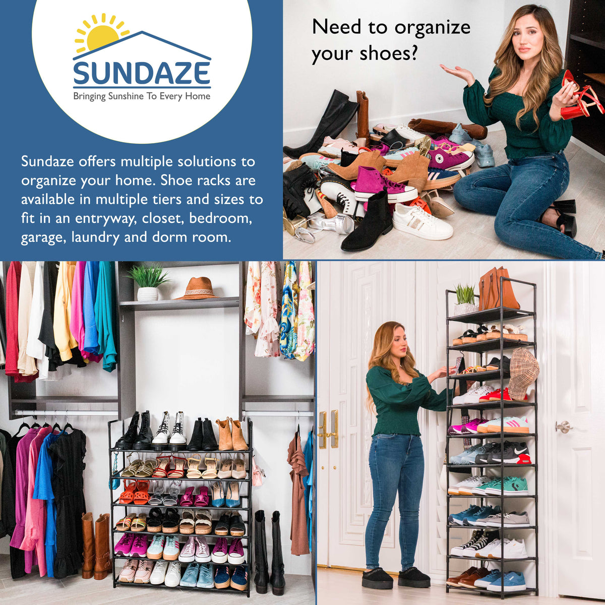 4 Tier Shoe Organizer, Sturdy Long Shoe Rack for Closet, Bedroom, Entryway, Garage, Non Woven Fabric Shelf, Black, Holds Up to 20 Pairs