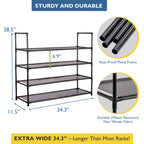 4 Tier Shoe Organizer, Sturdy Long Shoe Rack for Closet, Bedroom, Entryway, Garage, Non Woven Fabric Shelf, Black, Holds Up to 20 Pairs