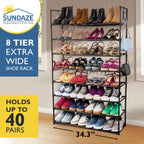 8 Tier Shoe Organizer, Sturdy Tall Shoe Rack for Closet, Bedroom, Entryway, Garage, Non Woven Fabric Shelf, Black, Holds Up to 40 Pairs
