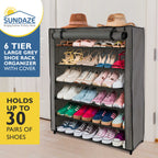 6 Tier Shoe Organizer, Sturdy Tall Shoe Rack for Closet, Bedroom, Garage, Non Woven Fabric Shelf, Grey, Holds Up to 30 Pairs