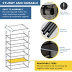 6 Tier Shoe Organizer, Sturdy Tall Shoe Rack for Closet, Bedroom, Garage, Non Woven Fabric Shelf, Grey, Holds Up to 30 Pairs