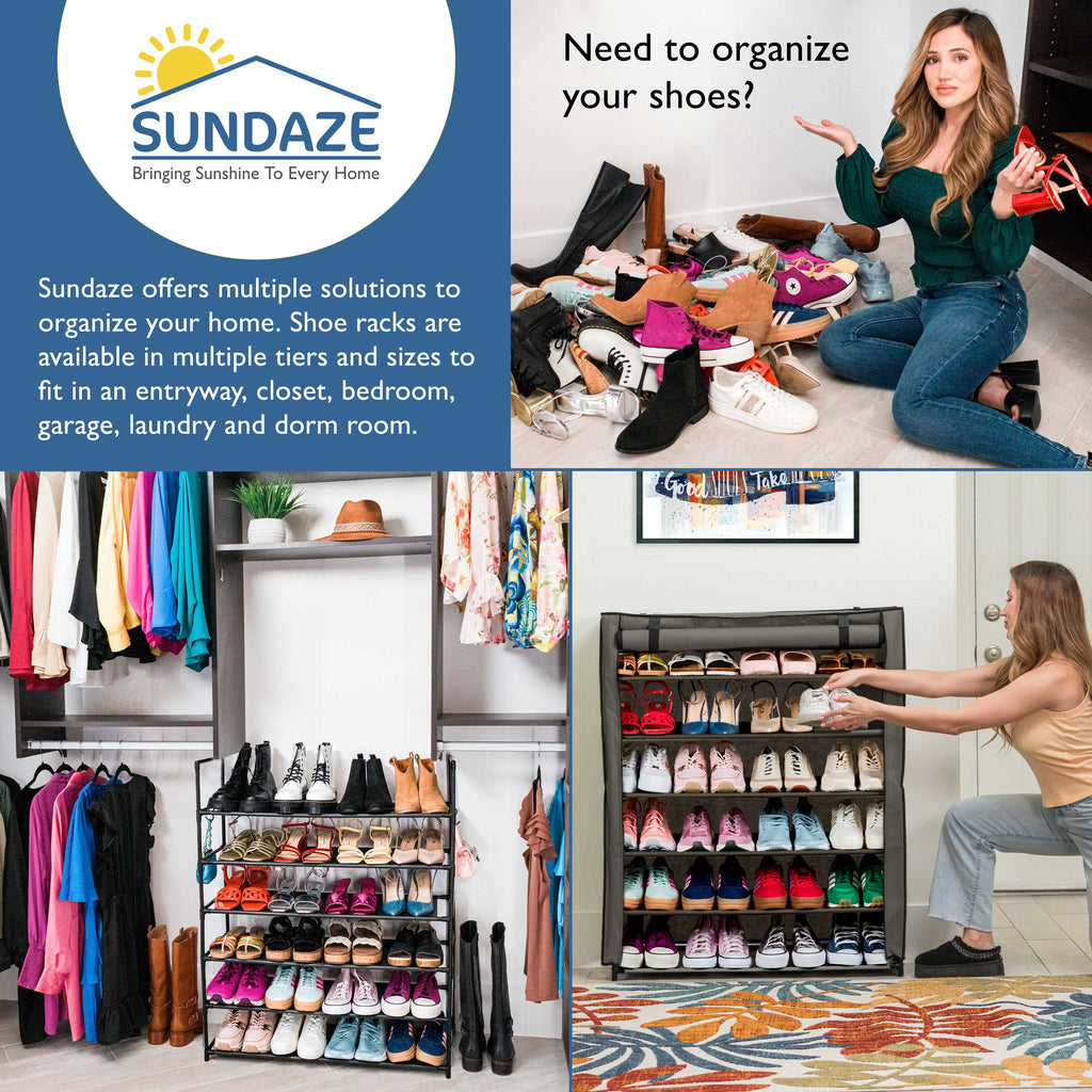 6 Tier Shoe Organizer, Sturdy Tall Shoe Rack for Closet, Bedroom, Garage, Non Woven Fabric Shelf, Grey, Holds Up to 30 Pairs