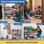 5 Tier Metal Shoe Organizer, Sturdy Long Shoe Rack for Closet, Bedroom, Entryway, Garage, Black Metal, Holds Up to 25 Pairs