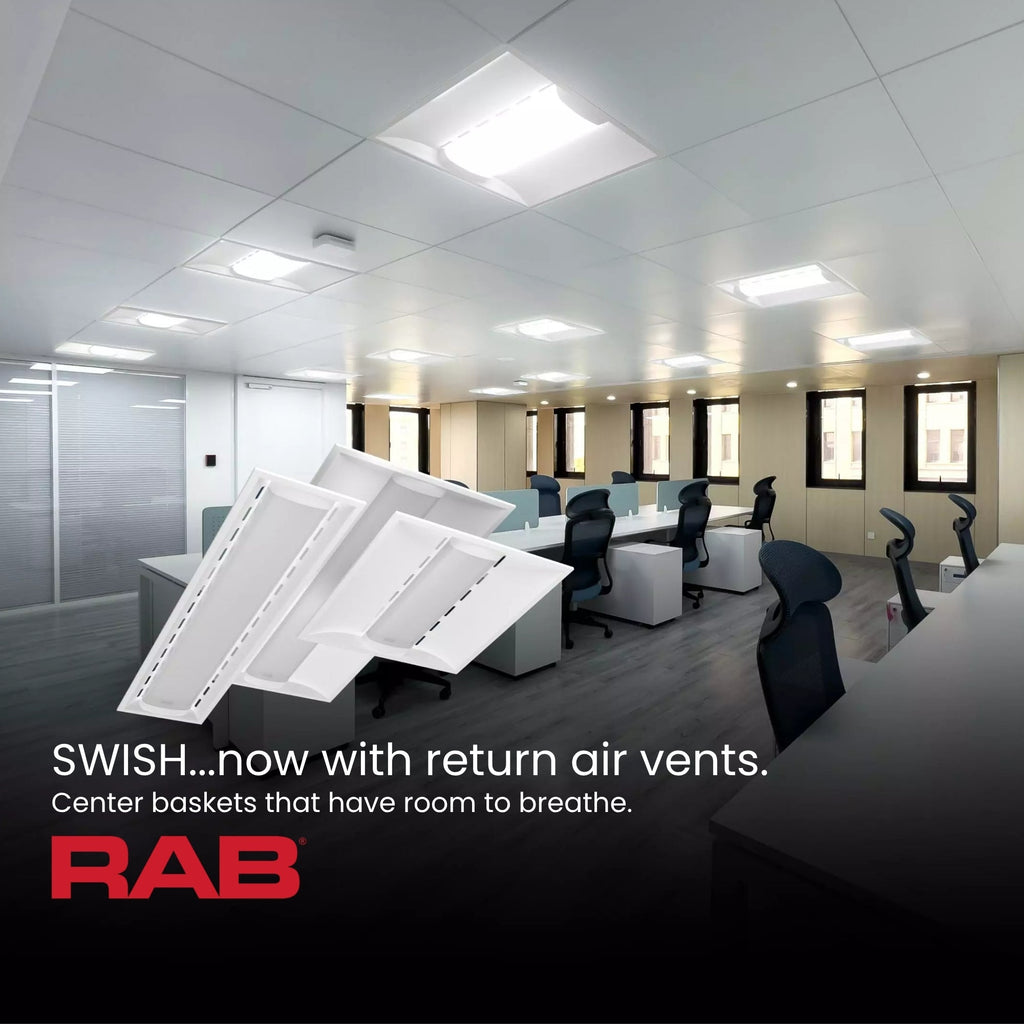RAB SWISHAIR2X2/E SWISH AIR LED Troffer — 35W/26W/18W Selectable — 3500K/4000K/5000K — Battery Backup — White