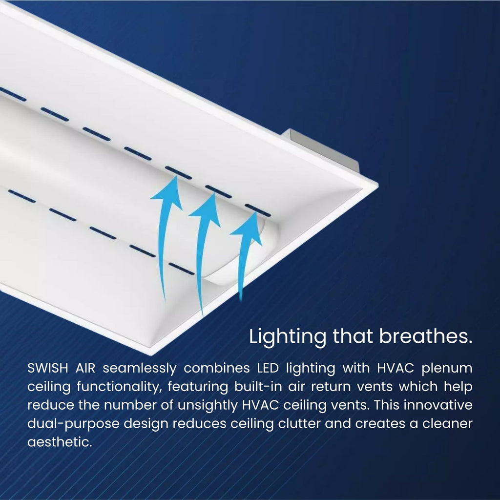 RAB SWISHAIR2X2/E SWISH AIR LED Troffer — 35W/26W/18W Selectable — 3500K/4000K/5000K — Battery Backup — White